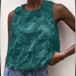 68)Boho Teal Jacquard Fabric round neck tank NEW sz small casual evening womens